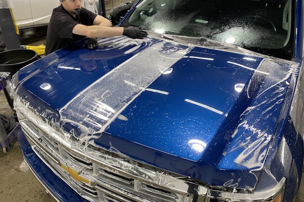 Clear finish on a Blue Chevy pickup