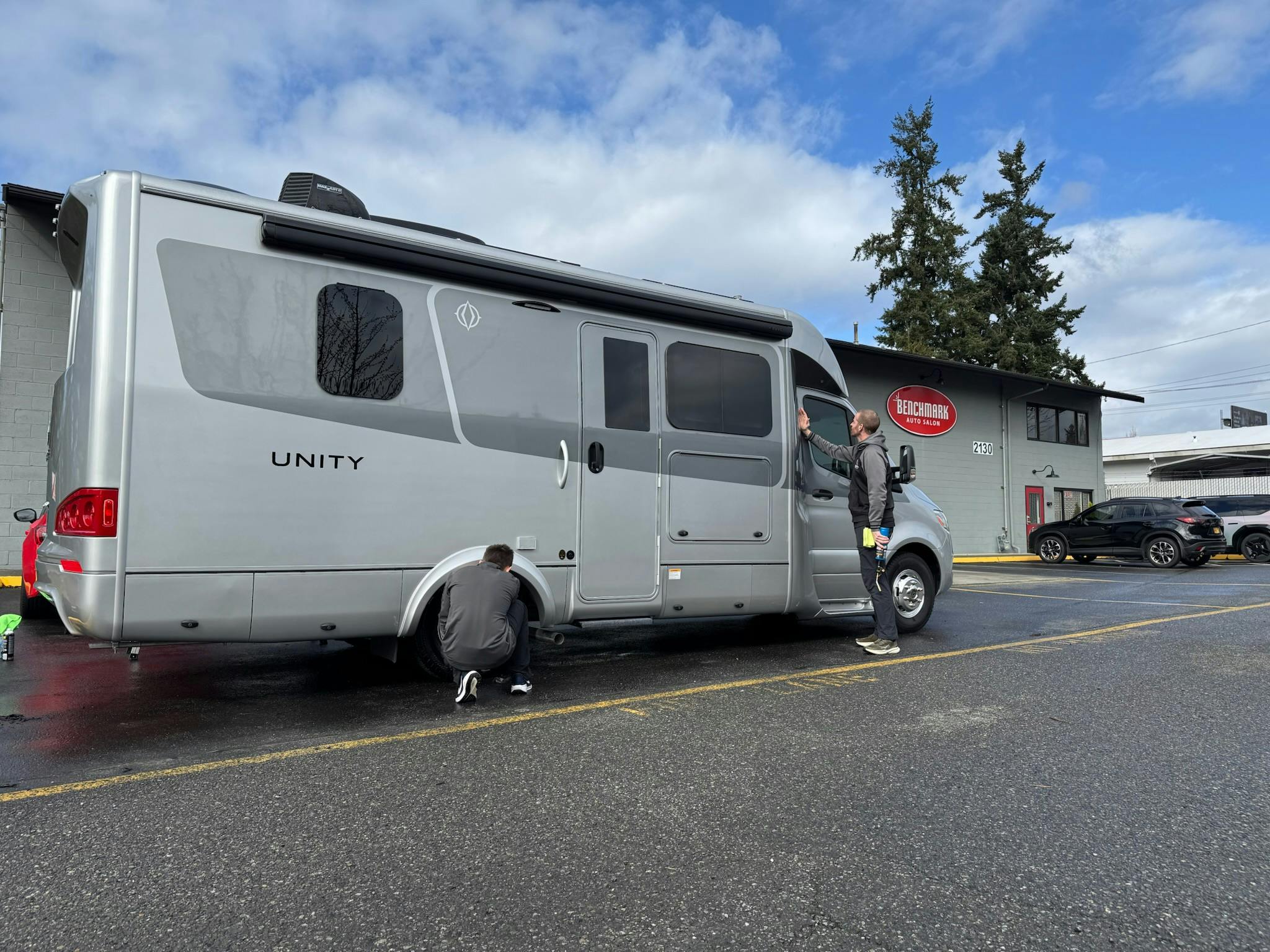 Leisure Travel Vans Unity motorhome at Benchmark Auto Salon after XPEL paint protection film install