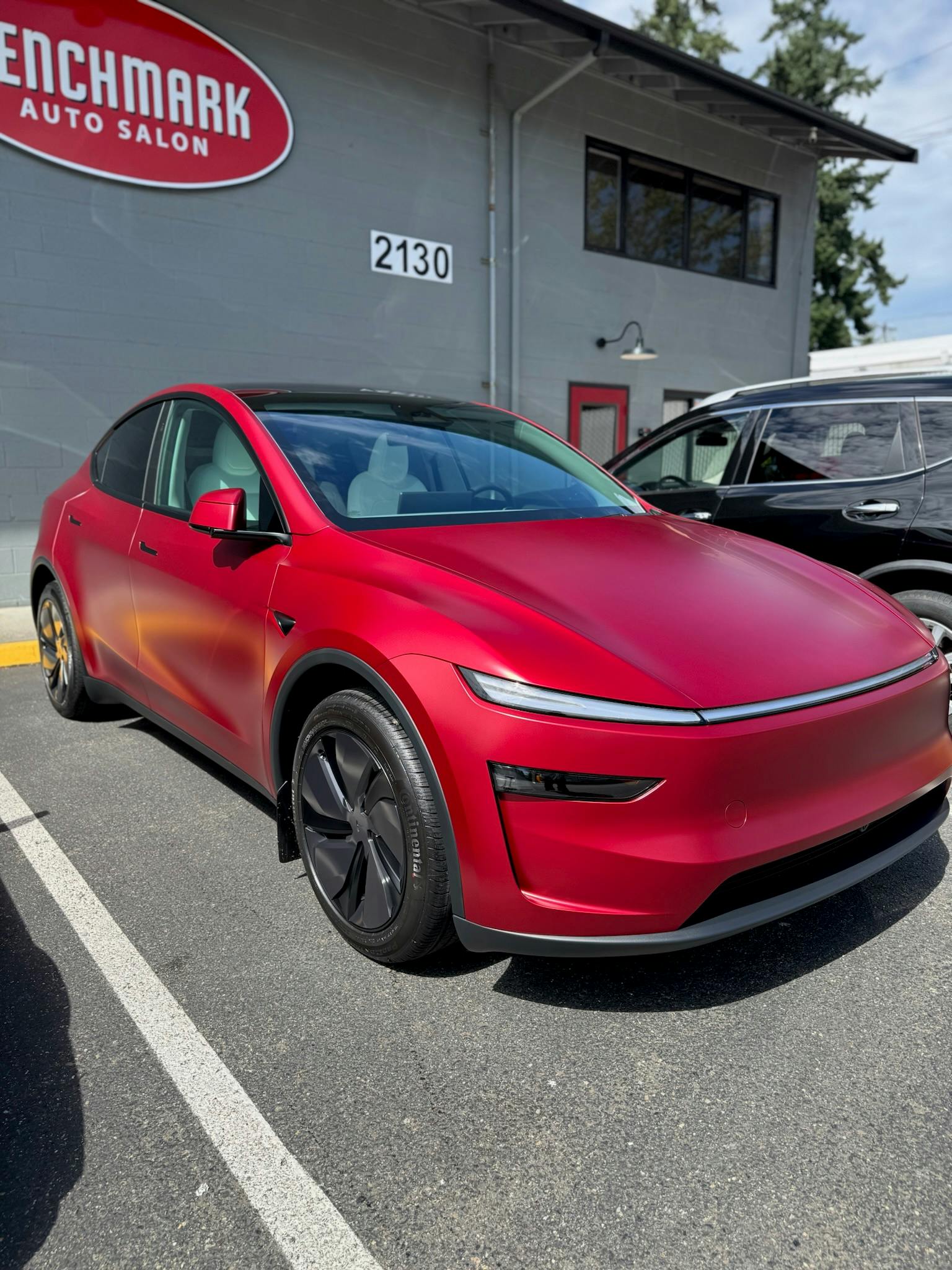 Red Tesla Model Y transformed to a satin finish with XPEL STEALTH PPF