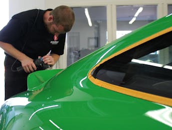 This 1of1 Viper Green Porsche with ducktail is getting a full paint correction before the process of wrapping the whole car in Suntek Ultra Paint Protection Film